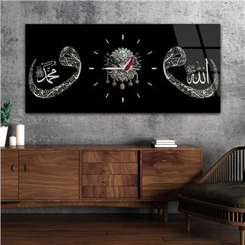 Tableau en verre à thème religieux avec horloge centrale horizontale  097