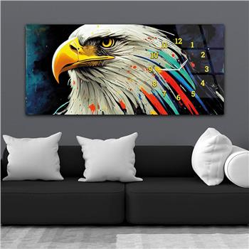 Horizontal bedrucktes Glas mit Kunst und Naturthema und einer Uhr an der Seite 156