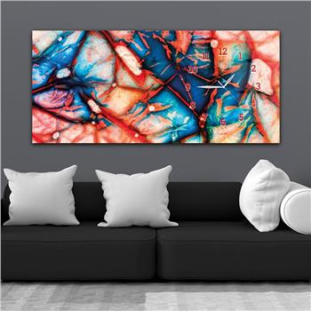 Horizontal bedrucktes Glas mit Kunst und Naturthema und einer Uhr an der Seite 145