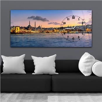 Yatay Saatli Yandan Sanat ve Doğa Temalı Cam Tablo 007