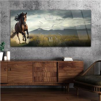 Yatay Ortadan Saatli  Sanat ve Doğa Temalı Cam Tablo 058