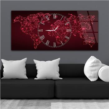 Yatay Saatli Ortadan Vatan Temalı Cam Tablo 134