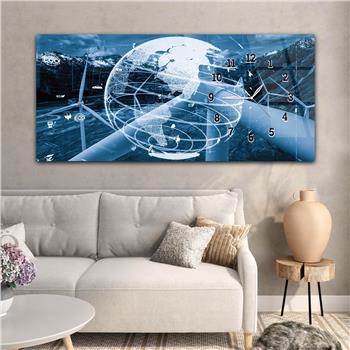 Horizontal bedrucktes Glas mit Kunst und Naturthema und einer Uhr an der Seite 166