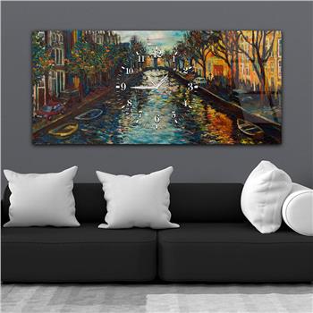 Horizontal bedrucktes Glas mit Kunst- und Naturthema und einer Uhr in der Mitte 030