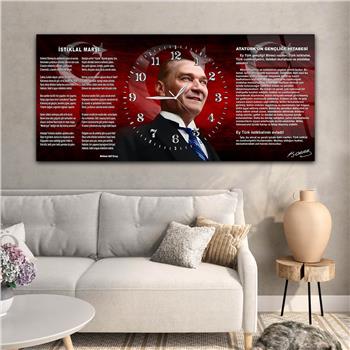 Yatay Saatli Ortadan Vatan Temalı Cam Tablo 144