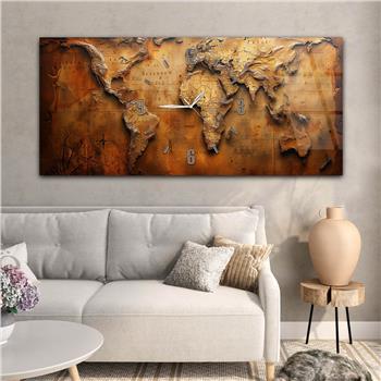 Yatay Saatli Ortadan Vatan Temalı Cam Tablo 105