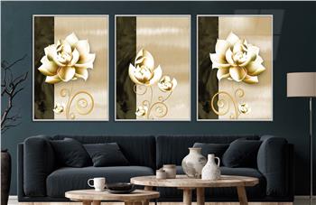 Alüminyum Çerçeveli Sanat Temalı 3lü Set CAM Tablo 0041