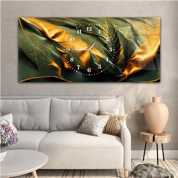 Yaprak Desenli Saatli Cam Tablo