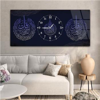 Tableau en verre à thème religieux avec horloge centrale horizontale  075