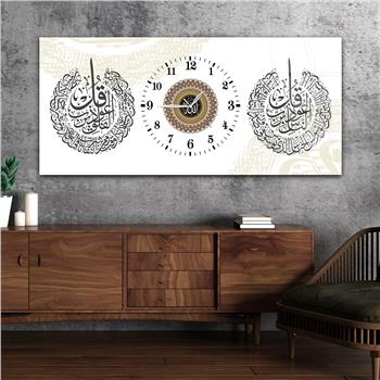 Tableau en verre à thème religieux avec horloge centrale horizontale  073