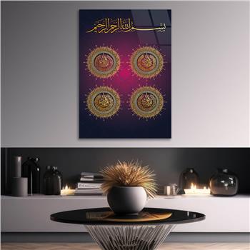 HAT SANTI İLE KAFİRUN İHLAS FELAK NAS SURELERİ YAZILI CAM TABLO 