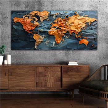 Yatay Saatli Ortadan Vatan Temalı Cam Tablo 128