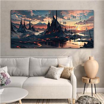 Yatay Saatli Yandan Sanat ve Doğa Temalı Cam Tablo 205