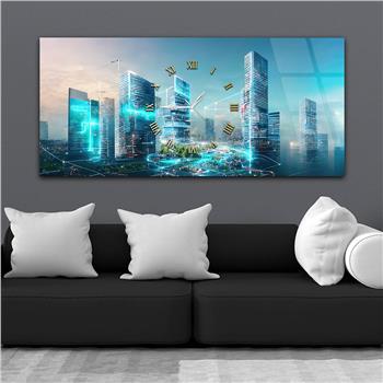 Horizontal bedrucktes Glas mit Kunst- und Naturthema und einer Uhr in der Mitte 047