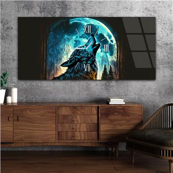 Horizontal bedrucktes Glas mit Kunst- und Naturthema und einer Uhr in der Mitte 038