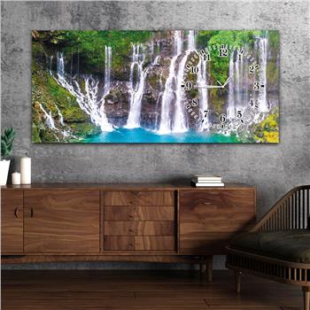 Horizontal bedrucktes Glas mit Kunst und Naturthema und einer Uhr an der Seite 097