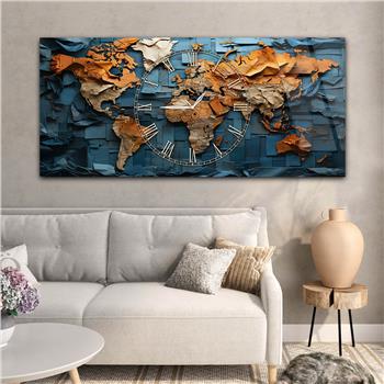 Yatay Saatli Ortadan Vatan Temalı Cam Tablo 125