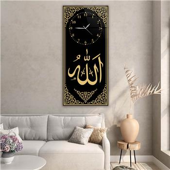 Dikey Üstten Saatli Dini Temalı Cam Tablo 013