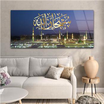 Tableau en verre à thème religieux avec horloge centrale horizontale  052