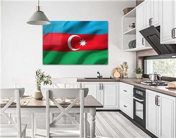 AZERBAYCAN Bayrağı Cam Tablo