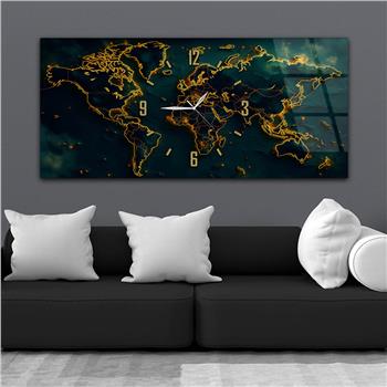 Yatay Saatli Ortadan Vatan Temalı Cam Tablo 110