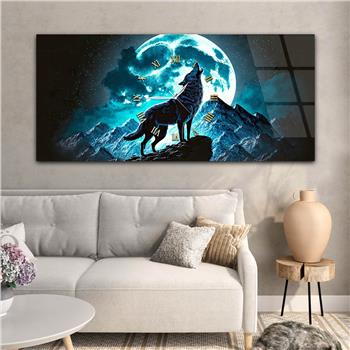 Yatay Ortadan Saatli  Sanat ve Doğa Temalı Cam Tablo 050