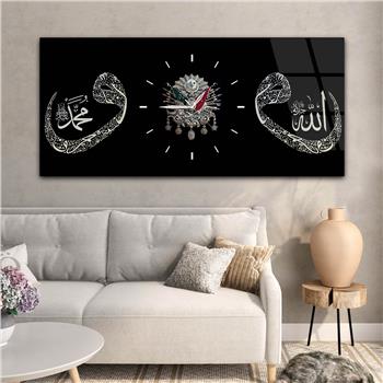 Tableau en verre à thème religieux avec horloge centrale horizontale  097