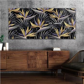 Horizontal bedrucktes Glas mit Kunst und Naturthema und einer Uhr an der Seite 105