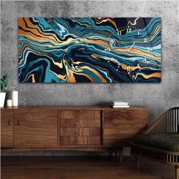 Horizontal bedrucktes Glas mit Kunst und Naturthema und einer Uhr an der Seite 101