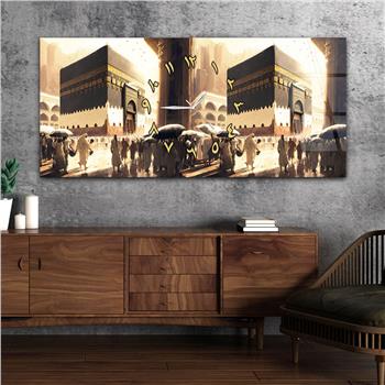 Yatay Ortadan Saatli  Dini Temalı Cam Tablo 113