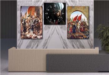 FATİH SULTAN MEHMET HANIN SURLARDAN İSTANBULA GİRİŞİNİ GÖSTEREN  CAM TABLO SAAT SETİ 