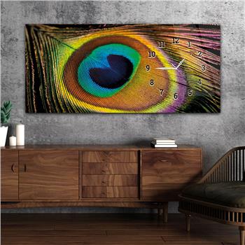 Horizontal bedrucktes Glas mit Kunst und Naturthema und einer Uhr an der Seite 186