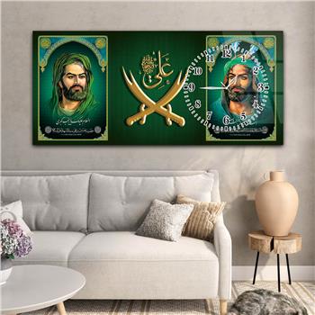 لوحة زجاجية أفقية ذات طابع ديني مع ساعة جانبية 043