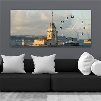 Horizontal bedrucktes Glas mit Kunst und Naturthema und einer Uhr an der Seite 136