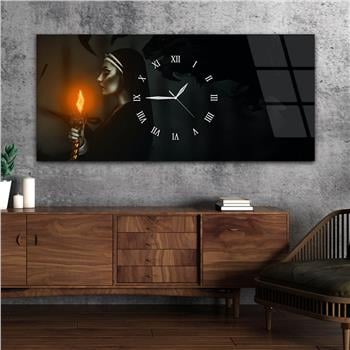 Horizontal bedrucktes Glas mit Kunst- und Naturthema und einer Uhr in der Mitte 028