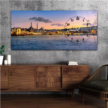 Yatay Saatli Yandan Sanat ve Doğa Temalı Cam Tablo 007