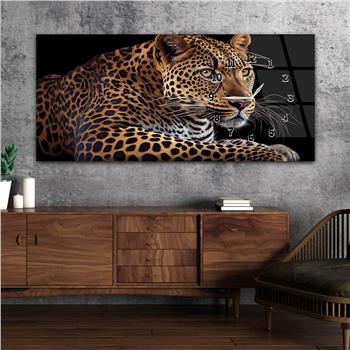 Horizontal bedrucktes Glas mit Kunst und Naturthema und einer Uhr an der Seite 129