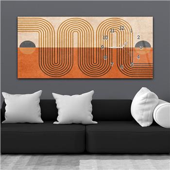 Horizontal bedrucktes Glas mit Kunst und Naturthema und einer Uhr an der Seite 115