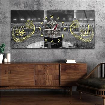 Tableau en verre à thème religieux avec horloge centrale horizontale  100