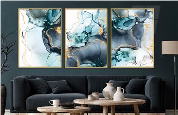 Alüminyum Çerçeveli Sanat Temalı 3lü Set CAM Tablo 0016