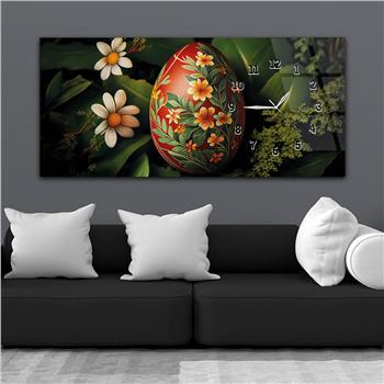 Horizontal bedrucktes Glas mit Kunst und Naturthema und einer Uhr an der Seite 185