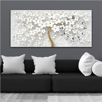 Horizontal bedrucktes Glas mit Kunst und Naturthema und einer Uhr an der Seite 087