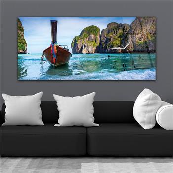 Horizontal bedrucktes Glas mit Kunst und Naturthema und einer Uhr an der Seite 068