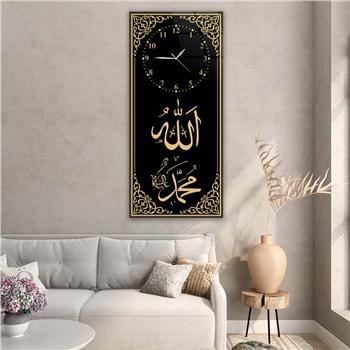 Dikey Üstten Saatli Dini Temalı Cam Tablo 012