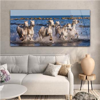 Horizontal bedrucktes Glas mit Kunst und Naturthema und einer Uhr an der Seite 131