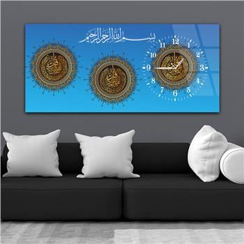 لوحة زجاجية أفقية ذات طابع ديني مع ساعة جانبية 056
