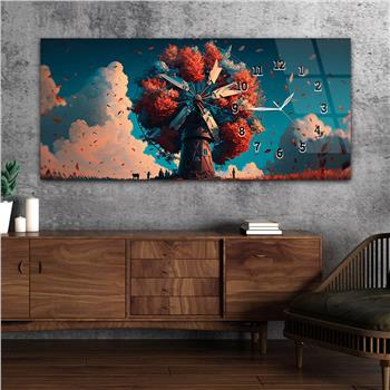 Yatay Saatli Yandan Sanat ve Doğa Temalı Cam Tablo 211