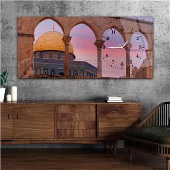 لوحة زجاجية أفقية ذات طابع ديني مع ساعة جانبية 032