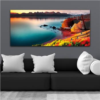 Horizontal bedrucktes Glas mit Kunst und Naturthema und einer Uhr an der Seite 173