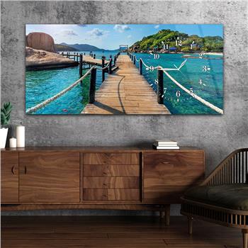 Yatay Saatli Yandan Sanat ve Doğa Temalı Cam Tablo 013